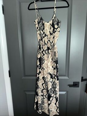 lovestitch Black and Beige Printed Spaghetti-Strap Maxi Jumpsuit